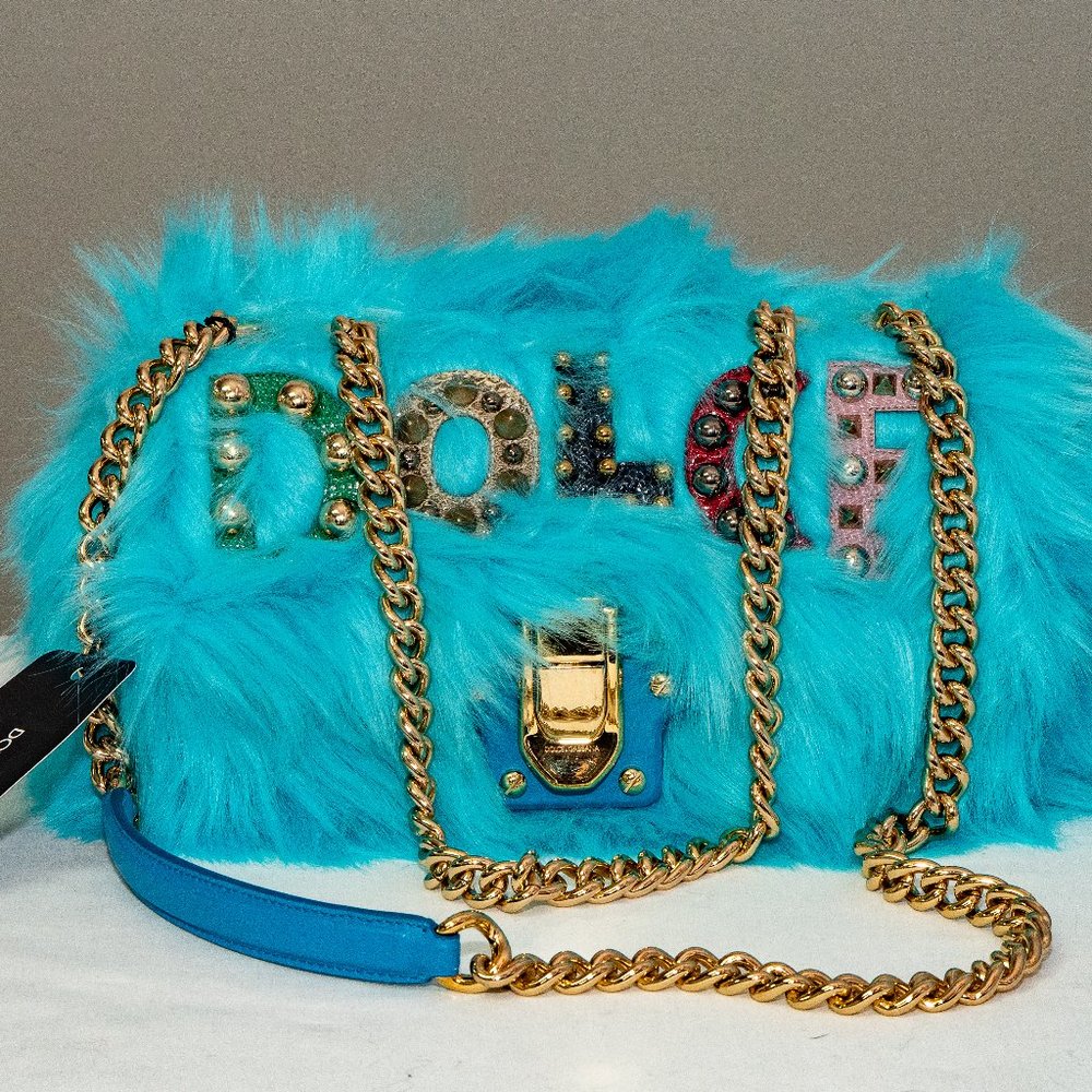 DOLCE & GABBANA Faux Fur Logo Shoulder Bag